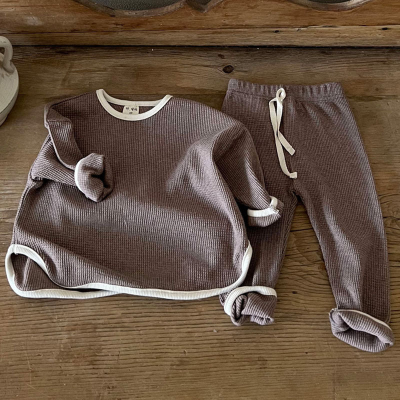 Waffle Knitted Fabric Loose Comfy Sets-4