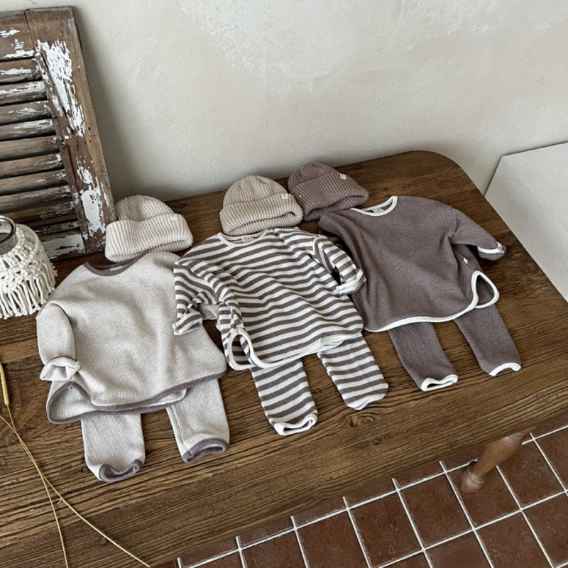 Waffle Knitted Fabric Loose Comfy Sets-0
