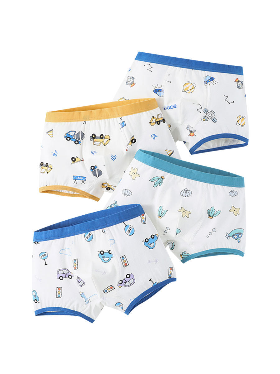Boys’ Cartoon Pattern Printed Boxer Shorts Breathable Underwear Set-1