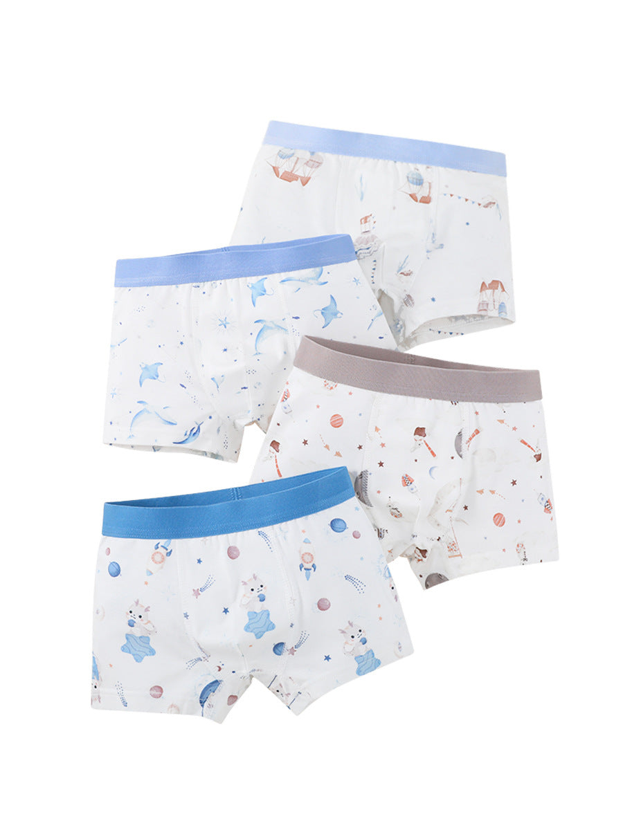 Boys’ Cartoon Pattern Printed Boxer Shorts Breathable Underwear Set-2