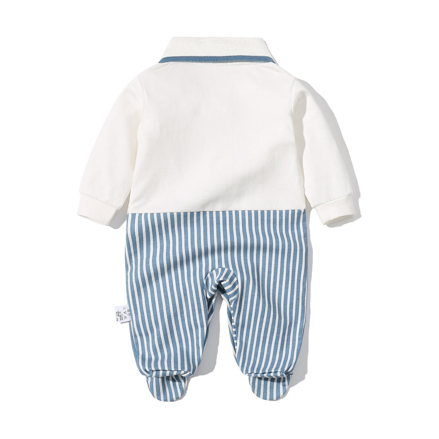 Baby Boy Striped Patchwork Pattern Tie Dye Design Lapel Convered Jumpsuit-3