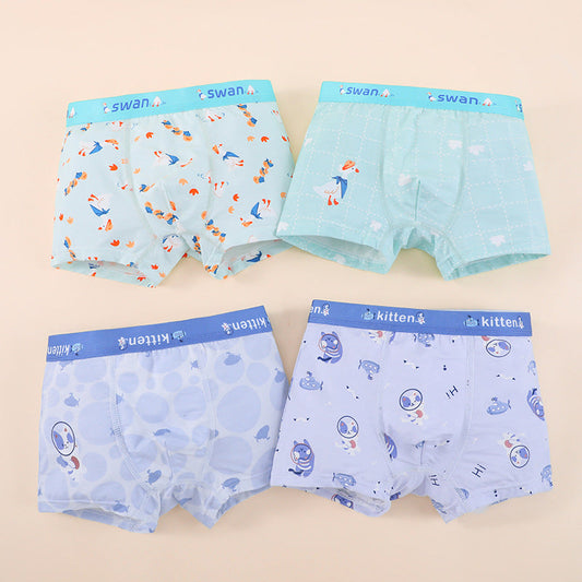Boys’ Cartoon Pattern Printed Boxer Shorts Breathable Underwear Set-0