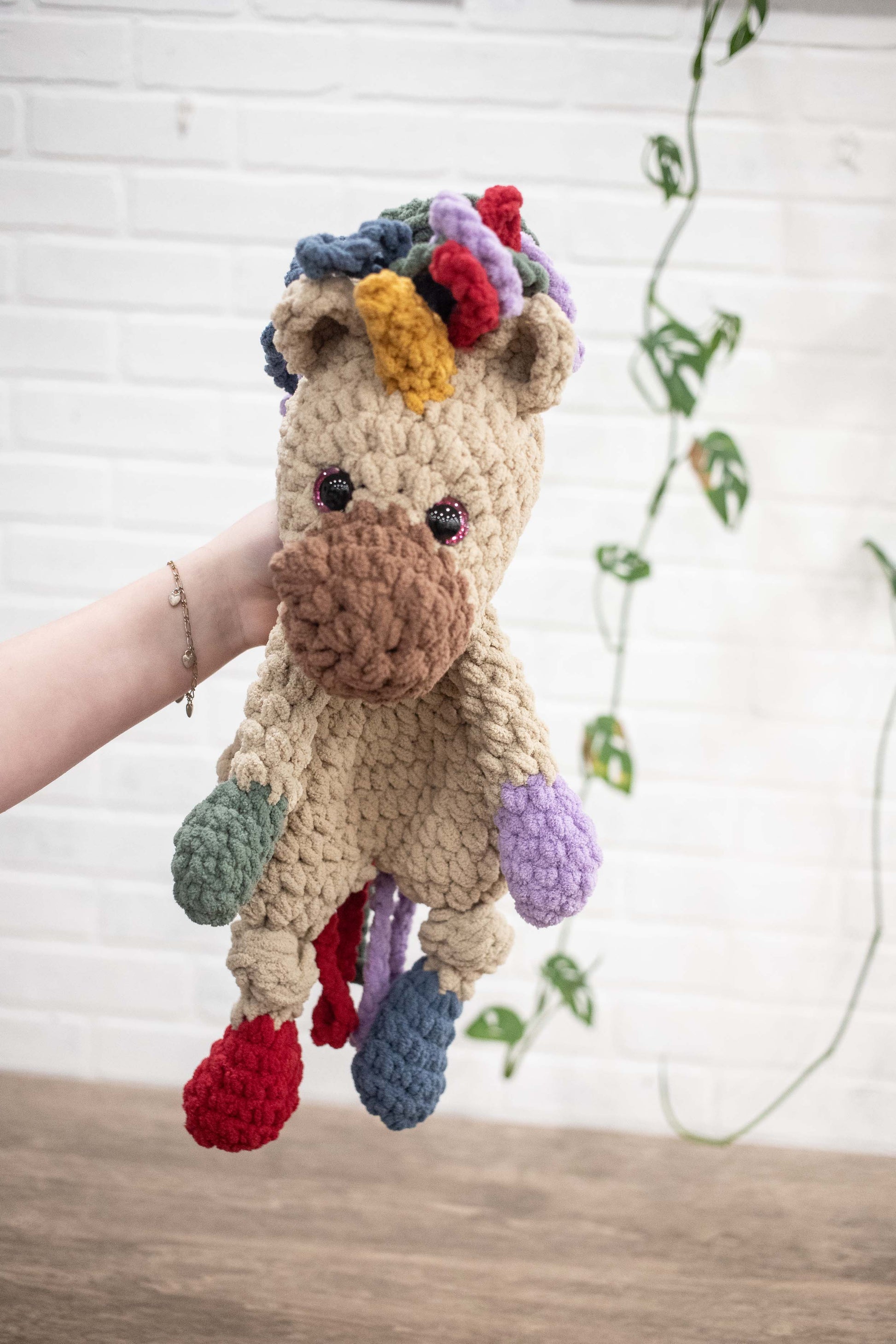 Rainbow Unicorn Lovey, Crochet Stuffed Animal, Rainbow Unicorn Snuggler, Baby Lovey, Soft Cuddlers for Kids,-0