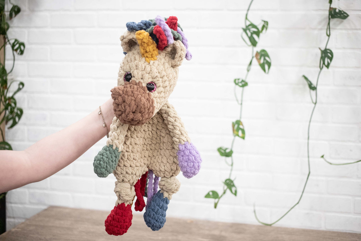 Rainbow Unicorn Lovey, Crochet Stuffed Animal, Rainbow Unicorn Snuggler, Baby Lovey, Soft Cuddlers for Kids,-2
